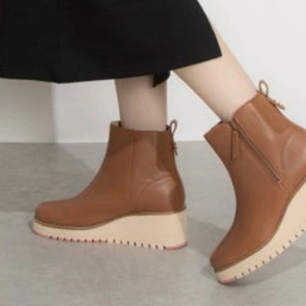 Cole Haan Tan Leather Wedge Boots